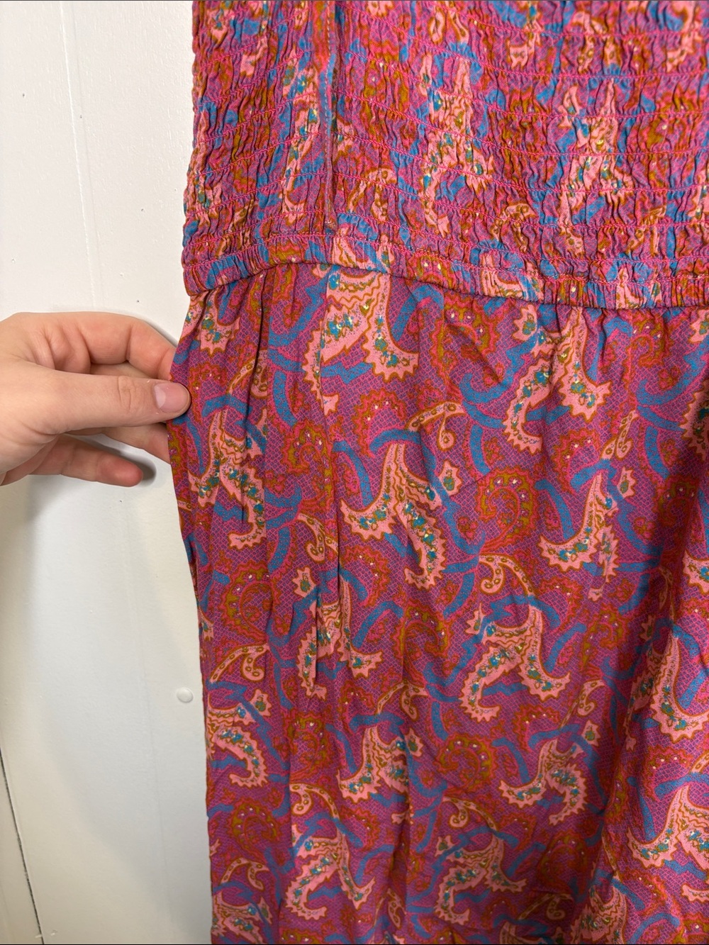 Uniqlo Dress Womens Small Paisley Smocked Body Midi Sun Summer Tie Straps - Picture 6 of 8